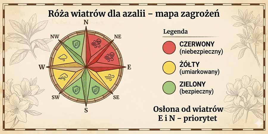 róża wiatrów dla azalii wielkokwiatowych - infografika
