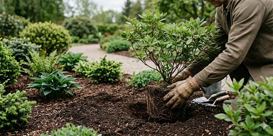sadzenie azalii wielkokwiatowej – przygotowanie dołu w 
kwaśnym podłożu