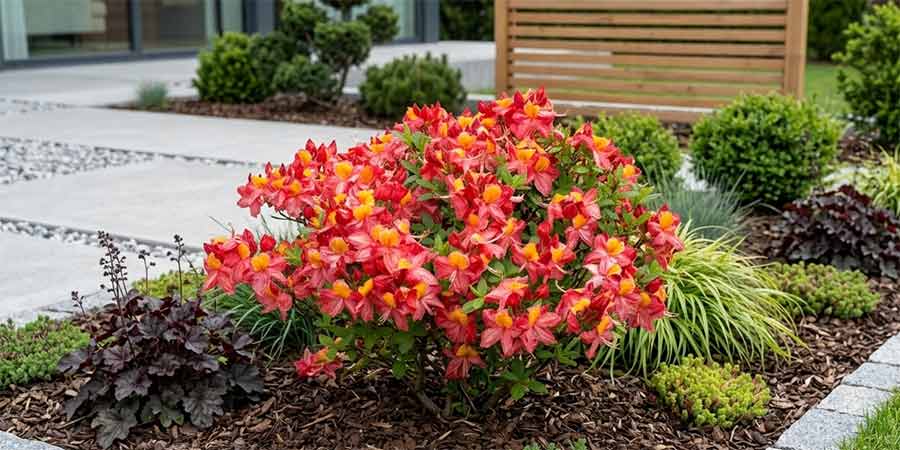 azalia wielkokwiatowa Liliput – różowe kwiaty z żółtą plamą