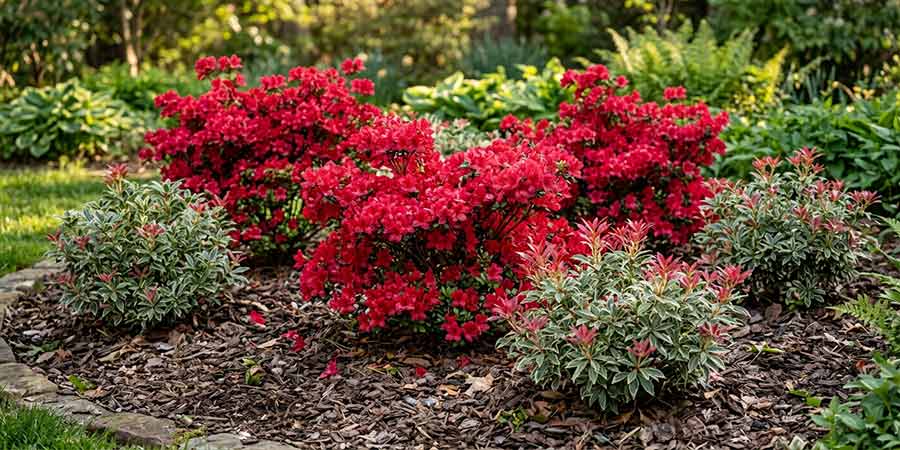 azalie japońskie i pierisy japońskie na jednej rabacie