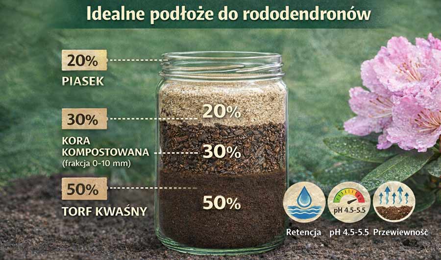 idealne proporcje podłoża dla rododendronów