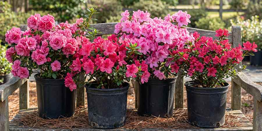 różne odmiany różowych azalii japońskich