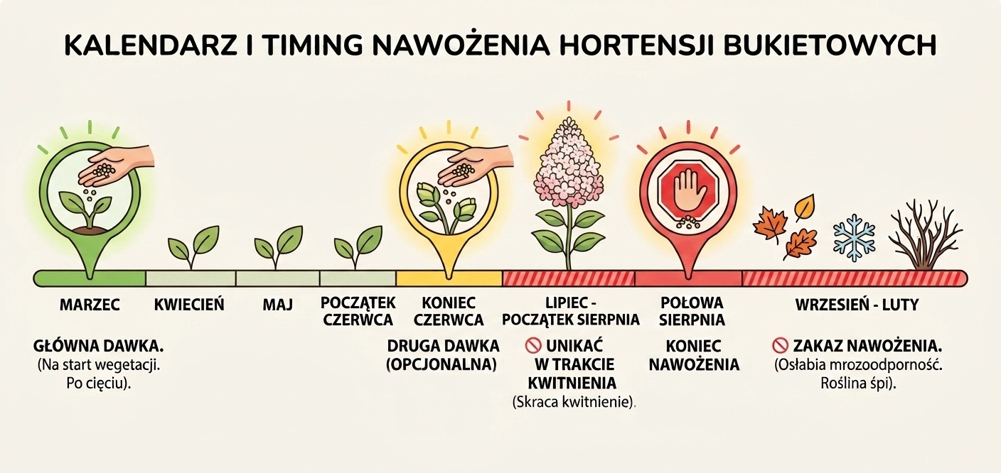 Kiedy nawozić hortensje bukietowe - oś czasu