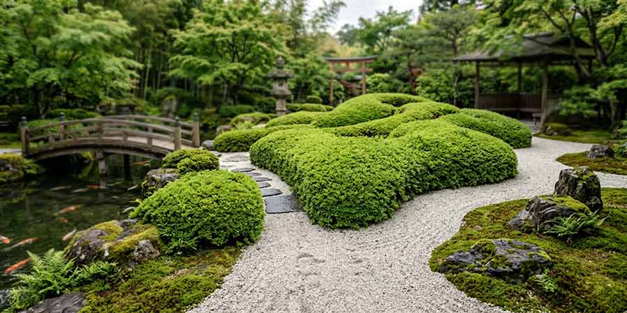 azalie japońskie w ogrodzie japońskim uformowane jako Ōkarikomi