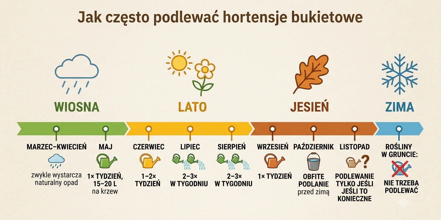 podlewanie hortensji bukietowej - oś czasu