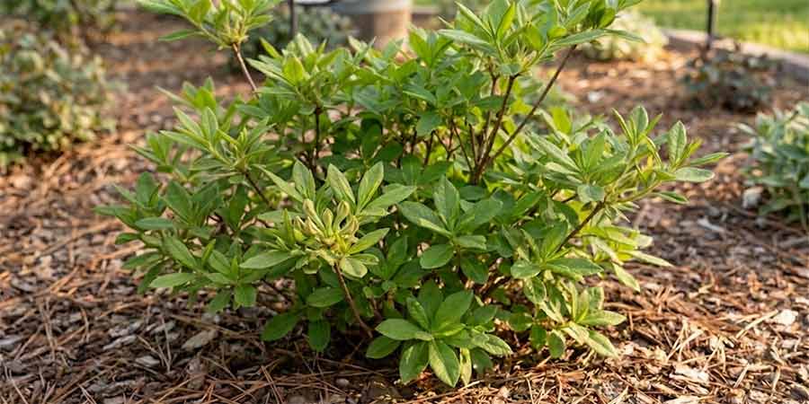 azalia wielkokwiatowa po cięciu wyściółkowana korą sosnową