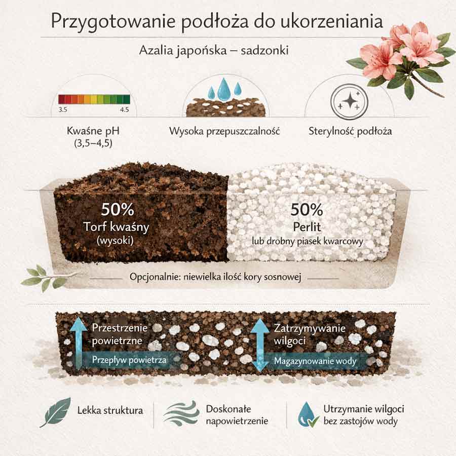 idealna mieszanka podłoża do rozmnażania azalii - infografika