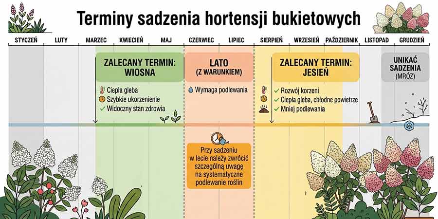 optymalne terminy sadzenia hortensji bukietowej - oś czasu