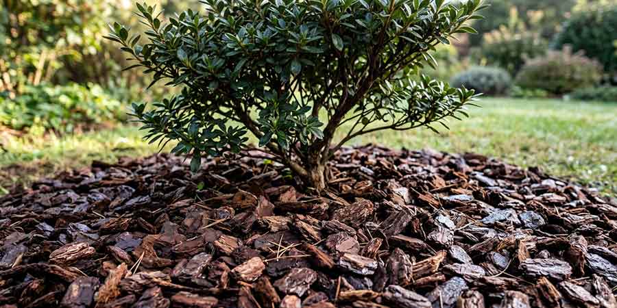 Azalia wyściółkowana grubą warstwą kory sosnowej