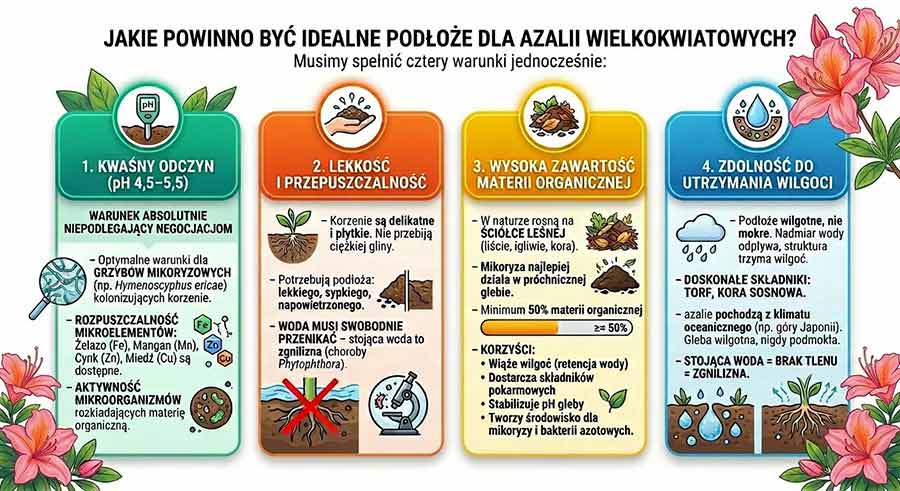 idealne podłoże do azalii wielkokwiatowych – infografika